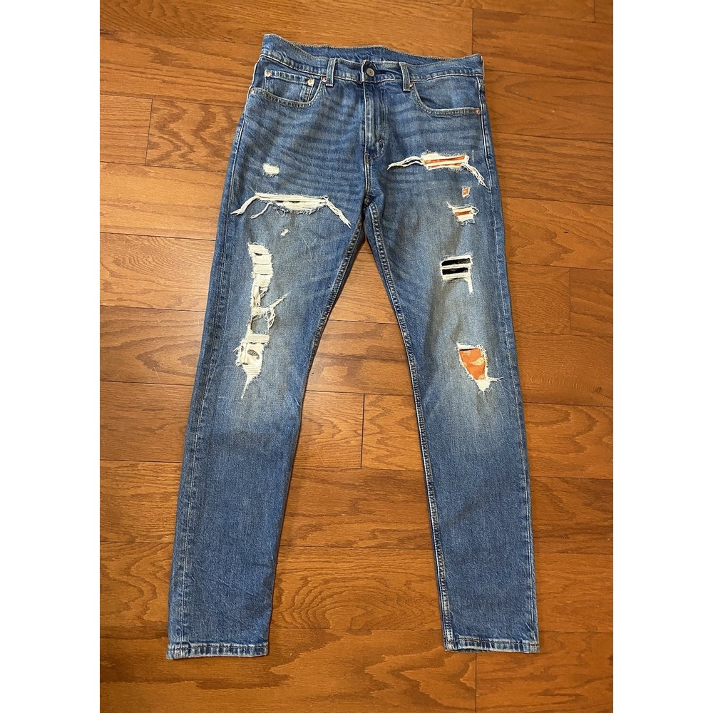 Levis 512 Jeans Mens 32x32 Blue Bandana Distressed Stretch Performance Nice!